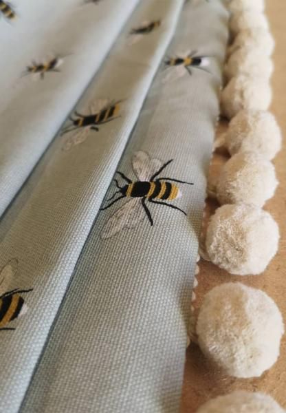 Blind Fabrics, Yellow Gingham Curtains, Roman Blinds Bedroom, Bumble Bee Pillows, Bee Throw Pillows, French Stripe Upholstrey Fabric In Mustard, Blinds For Windows Living Rooms, Bee Fabric Print, Fabric Roman Blinds