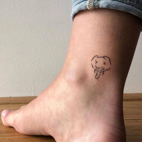 Minimalist elephant portrait tattoo on the ankle. Elephant Head Tattoo, Ankle Tattoo Ideas, Matching Bff Tattoos, Ankle Tattoo Designs, Ankle Tattoos, Head Tattoo, Text Tattoo, Bff Tattoos, Cute Tiny Tattoos