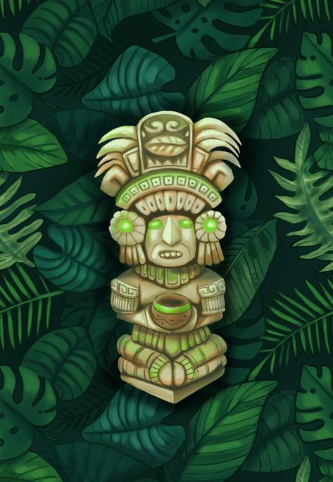 ArtStation - Ynxa deluxe edition cover Mayan Artwork, Aztec Architecture, Tiki Signs, Aztec Artwork, Mexican Aztec, Canvas Painting Projects, Maya Civilization, Props Concept, Jungle Art