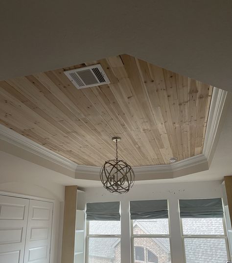 Diy Ceiling Makeover, Rustic Coffered Ceiling, Pine Ceilings, Cedar Ceiling, Ceiling Makeover, Interior Updates, Ceiling Color, Wood Plank Ceiling, Ceiling Cladding