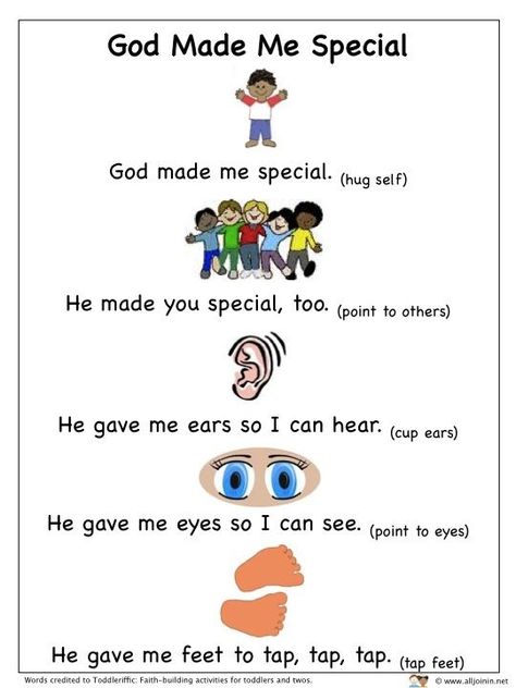 God Made Me Special, Toddler Sunday School, Sunday School Songs, Toddler Bible, Preschool Bible Lessons, Church Songs, Classroom Songs, All About Me Preschool, Bible Songs