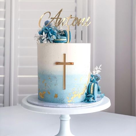 Baptism • Instagram Boys First Communion Cakes, Baby Dedication Cake, Rustic Wall Decor Ideas, Boy Communion Cake, Baptism Cake Boy, Comunion Cake, Dedication Cake, Christening Cake Boy, Holy Communion Cakes