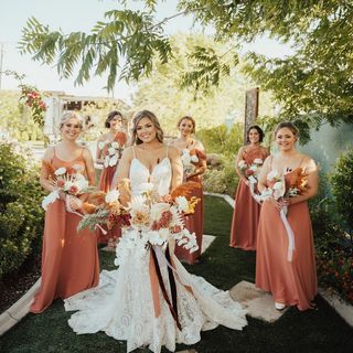 Terracotta Bridesmaid Dresses Real Weddings | Birdy Grey Terracotta Summer Wedding, Birdy Grey Terracotta, Terracotta Bridesmaid Dresses, Terracotta Bridesmaid, Copper Beach, Grey Weddings, Blush Pink Bridesmaids, Blush Pink Bridesmaid Dresses, Orange Bridesmaid