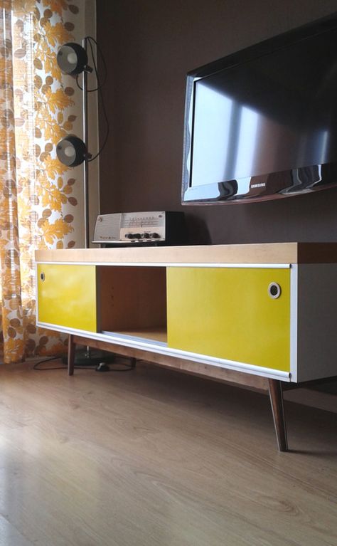 vintage style furniture from IKEA LACK TV unit. ❤️❤️ Ikea Media Console, Ikea Entertainment Center, Ikea Tv Stand, Tv Room Decor, Vintage Style Furniture, Ikea Tv, Wood Media Console, Ikea Wood, Ikea Lack