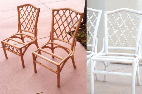 Bamboo Furniture Makeover, Painting Chairs, Rattan Outdoor Furniture, Rattan Chairs, Ball Chair, Lawn Furniture, Extra Work, Chair Makeover, Bamboo Furniture