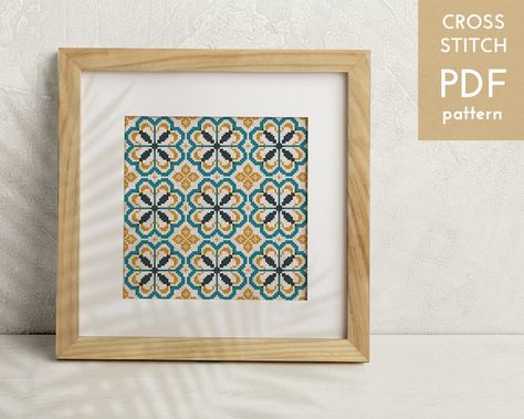 Modern Tile Patterns, Abstract Cross Stitch, Geometric Tile Pattern, Mediterranean Tile, Pattern Tile, Geometric Embroidery, Geometric Tiles, Textile Crafts, Tile Pattern