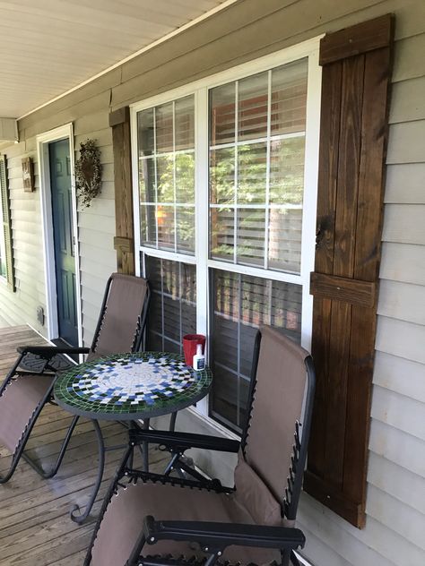 Walnut Shutters Exterior, Brown House Black Shutters, Dark Brown Shutters, Dark Blue Shutters, Blue Exterior Door, Dark Gray House Exterior, Wooden Shutters Exterior, Exterior House Options, Dark Blue Exterior