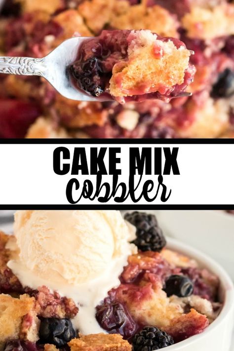 3 Ingredient Cake, Fruit Cobbler Recipe, Cake Mix Cobbler, Cherry Cobbler Recipe, 3 Ingredient Cakes, Frozen Fruit Recipes, Blackberry Dessert, Blackberry Cobbler Recipe, Cobbler Recipes Easy