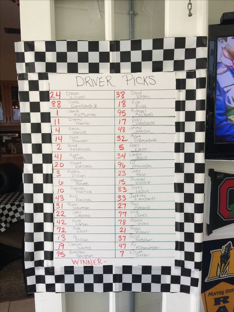 Daytona 500 NASCAR Party  NASCAR Pool and decor Birthday Punch Board Ideas, Daytona 500 Party Ideas, Indy 500 Party Ideas, Indy 500 Decorations, Daytona 500 Party Food, Indy 500 Party, Racing Decorations, Nascar Room, Tyler Birthday