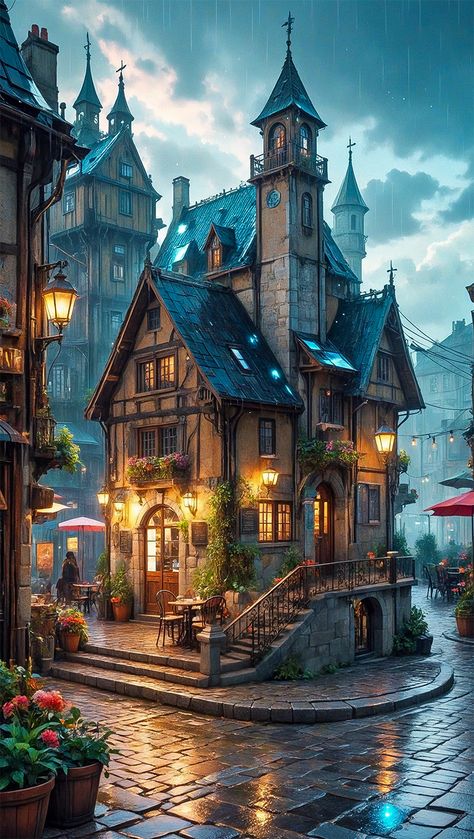 Magical House Exterior, Planet Coaster, Fairytale House, Fantasy Town, Arte Alien, Dark City, Magic Aesthetic, Fantasy House, Fantasy City