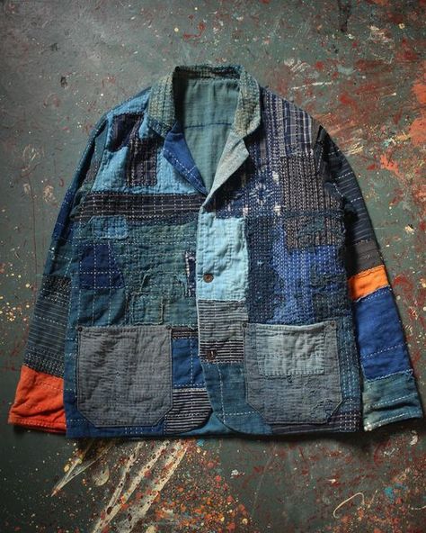 Boro Jacket, Boro Clothing, Boro Sashiko Jeans, Boro Kimono Jacket, Boro Sashiko Jacket, Sashiko Jacket, Queer Clothes, Boro Stitching Coats & Jackets, Upcycling Jeans