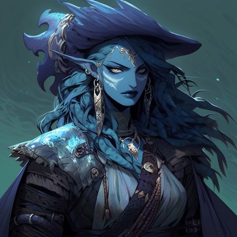 Dnd Triton Character Design, Triton Pirate, Dnd Pirate Female, Simic Hybrid Dnd, Siren Dnd, Dnd Water Genasi Female, Triton Character Design, Sea Elf Dnd, Merfolk Character Design