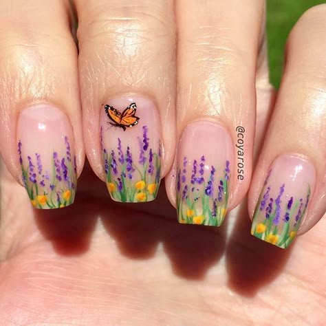 Nail Art Wild Flowers, Nail Art Sunflower Design, Wild Flower Nail Art, Wildflower Nail Art, Wild Flower Nails, Wildflower Nails, Nail Art Tips, Floral Nail Designs, Cute Nail Art Designs