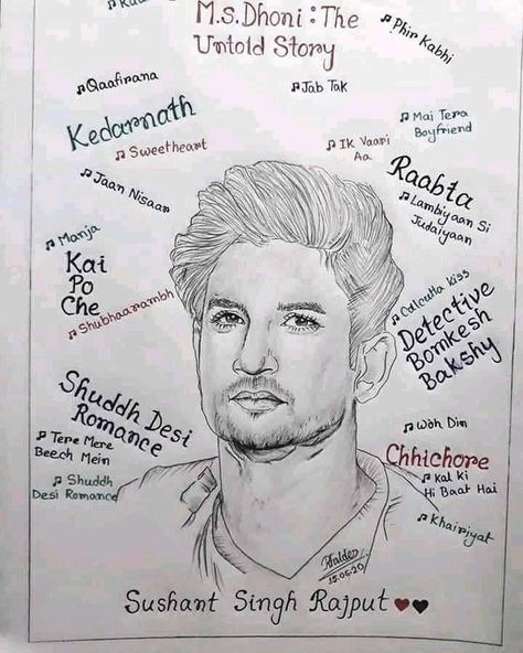 Bollywood Drawing Sketch, Sushant Singh Rajput Sketch, Sushant Singh Rajput Wallpapers, Pencil Sketches Easy, Disney Drawings Sketches, Sushant Singh Rajput, Ms Dhoni Photos, Pen Art Drawings, Sports Celebrities