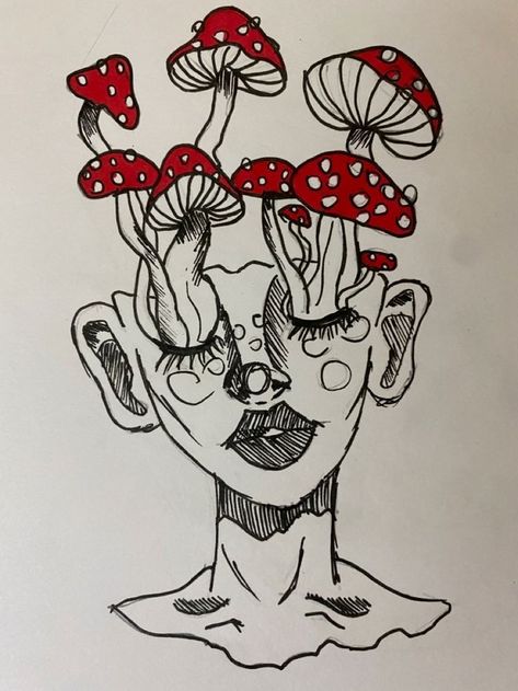 2 Mushrooms Drawing, Drawings With Mushrooms, Trippy Mushrooms Drawing, Dibujo Hippie Vintage, Mashrom Drawing Ideas, Mushroom Drawings Easy, Mushroom Body Drawing, Mushroom Person Drawing, Hongos Art