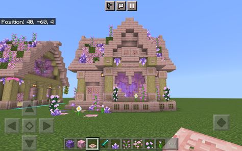 Cute Girly Minecraft Builds, Pink Aesthetic Minecraft Builds, Heart Window Minecraft, Pink And Purple Minecraft House, Cherry Blossom Castle Minecraft, Purple Minecraft House, Pink Castle Minecraft, Whimsical Minecraft House, Cute Pink Minecraft House