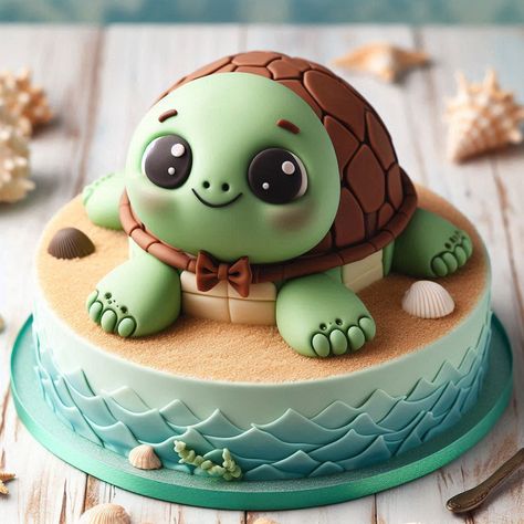 Cake design, baby turtle cake, ai generated Turtle Baby Shower Cake, Turtle Baby Shower, Turtle Theme, Cake Delicious, Turtle Cake, Safari Cakes, Box Turtle, Turtle Party, Gateaux Cake