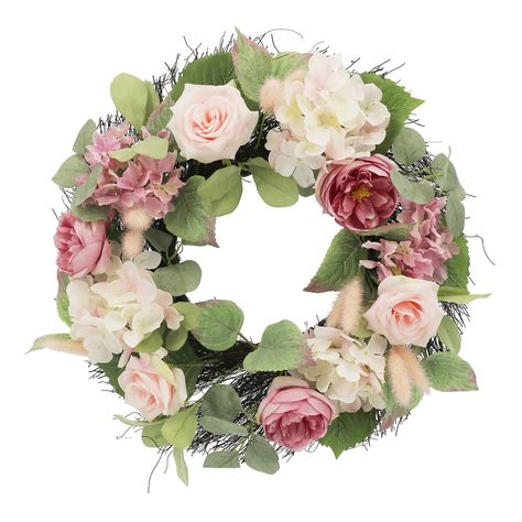 "Buy the 22\" Pink Hydrangea & Bunny Tail Wreath by Ashland® at Michaels. This delicate pink hydrangea and bunny tail grass wreath adds a fresh, festive air to your home for spring. You can hang it on a wall, above a window or lean it on a hallway table for an elegant seasonal touch. This delicate pink hydrangea and bunny tail grass wreath adds a fresh, festive air to your home for spring. You can hang it on a wall, above a window or lean it on a hallway table for an elegant seasonal touch. Deta Grass Wreath, Dried Flower Wreaths, Chic Holiday, Easter Bunny Wreath, Handmade Paper Crafts, Pink Hydrangea, Hallway Table, Bunny Wreath, Bunny Tail