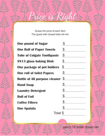 Free Printabel Price is Right Bridal Shower Game Sewing Tattoos, Colgate Toothpaste, Price Is Right Games, Paper Towel Tubes, The Price Is Right, Price Is Right, Bridal Shower Game, Glass Baking Dish, Pink Lilac