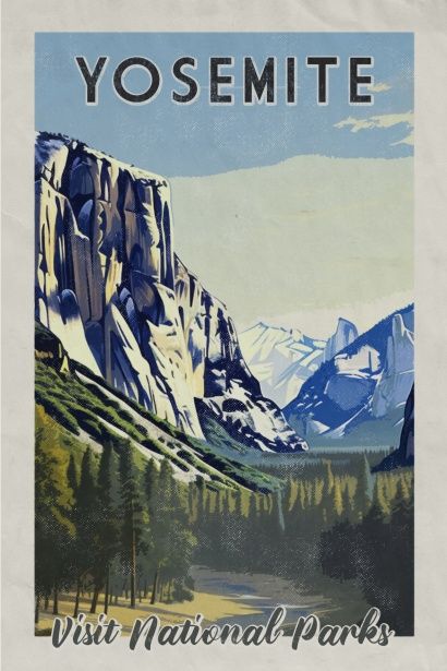 Free image of "Yosemite Vintage Travel Poster" by Circe Denyer Vintage National Park Posters, Gros Morne, American National Parks, Anderson Design Group, Gig Poster, Modern Framed Art, California National Parks, Yosemite Valley, National Park Posters