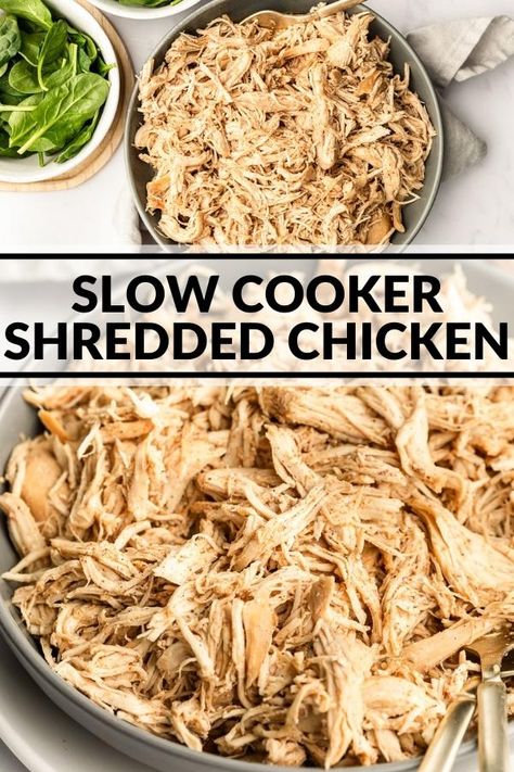 Plain Pulled Chicken Crock Pot, Versatile Crockpot Chicken, Ww Pulled Chicken, Healthy Crockpot Pulled Chicken, Diy Shredded Chicken, Diethood Recipes Chicken, Shredded Chicken In Slow Cooker, Crockpot Rotisserie Chicken Breast, Pulled Chicken Freezer Meal