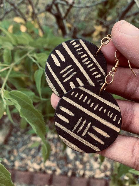 Mudcloth design earrings African tribal inspired jewelry | Etsy Black Owned Jewelry, Afro Earrings, Black And Gold Earrings, African Inspired Jewelry, Afrocentric Jewelry, Afrocentric Earrings, African Gifts, Ethno Style, African Accessories