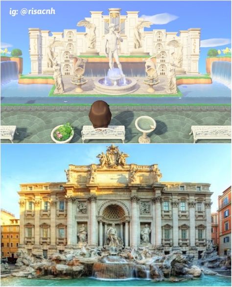 Paris Animal Crossing, Animal Crossing Fountain, Animal Crossing Castle, Risa Rodil, The Trevi Fountain, Zelda Game, Splatoon Games, Animals Crossing, Acnh Design