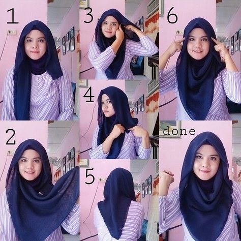 Square Hijab Tutorial Hijab Scarf Styles, Tutorial Hijab Segitiga, Square Hijab Tutorial, How To Wear Hijab, Street Hijab, Hijab Ideas, Simple Hijab Tutorial, Turban Hijab, Simple Hijab