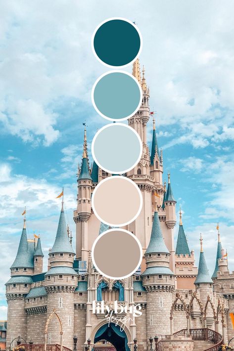 Disneyland Castle Colour Palette Disney Castle Color Palette, Bubbly Color Palette, Best Colour Palettes, Disney Colors Palette, Castle Color Pallete, Color Palette For Design, Disneyland Color Palette, Disney Interior Design, Free Color Palettes