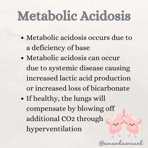 We may often see Metabolic Acidosis as well! Metabolic acidosis occurs when there is a build up of acid (like lactic acid when anaerobic metabolism is present) or when there is a loss of base. 💧 When treating metabolic acidosis we want to identify and treat the cause 🧐 One common cause of metabolic acidosis in the preemie population is Renal Tubular Acidosis (RTA) causing an increased loss in base. We can replace the base by using acetate in our IV fluids. Other causes of metabolic acidosi... Metabolic Acidosis, Iv Fluids, Lactic Acid, Building, Quick Saves