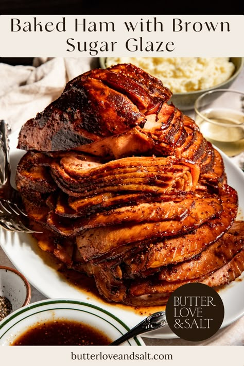 This Baked Ham with Brown Sugar Glaze is the best ham recipe you’ll ever taste! Basted with a sweet and tangy glaze, it turns out moist and flavorful with a beautiful exterior that will make your guests rave. Perfect for the holidays, it’s easy to prepare and makes plenty to feed a crowd. Spiral Cut Ham, Ham Glaze Brown Sugar, Spiral Sliced Ham, Ham Glaze Recipe, Honey Glazed Ham, Spiral Ham, Glazed Ham, Smoked Cooking, Sliced Ham