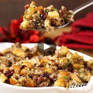 7.2M views · 869 reactions | Best Stuffing Ever - Sausage, Cranberry and Apple Stuffing | Oh yes! It's screen licking good. This is THE BEST STUFFING EVER. 

http://www.theslowroasteditalian.com/2014/11/sausage-cranberry-and-apple-stuffing.html
♥ | By The Slow Roasted Italian | Facebook The Best Stuffing, Apple Stuffing, Best Stuffing, Slow Roasted Italian, The Slow Roasted Italian, Oh Yes, Cranberry, Favorite Recipes, Thanksgiving