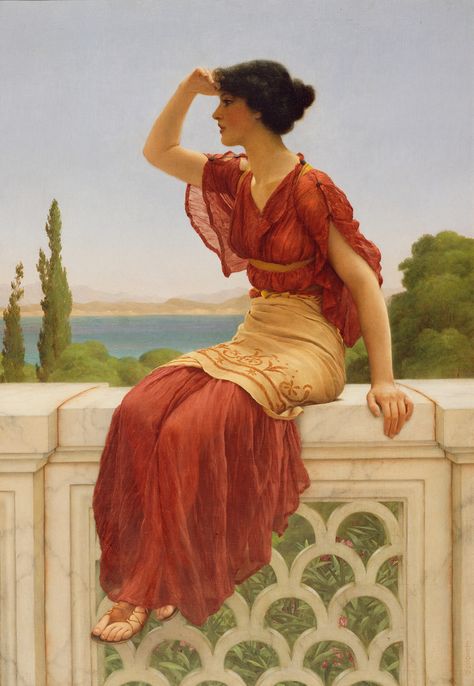 "The Signal" John William Godward - Artwork on USEUM William Godward, John William Godward, Lawrence Alma Tadema, Pre Raphaelite Art, Mary Cassatt, Georges Seurat, Edouard Manet, Peter Paul Rubens, John Singer Sargent