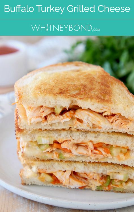 Buffalo Turkey Grilled Cheese Sandwiches are the perfect way to use up those Thanksgiving Leftovers in a totally delicious and easy recipe! #grilledcheese #turkey #recipe #sandwiches via @whitneybondblog Turkey Grilled Cheese, Turkey Grilled, Thanksgiving Leftover Casserole, Leftover Thanksgiving Turkey Recipes, Leftover Turkey Curry, Creamy Turkey Soup, Easy Leftover Turkey Recipes, Buffalo Turkey, Turkey Rice Soup