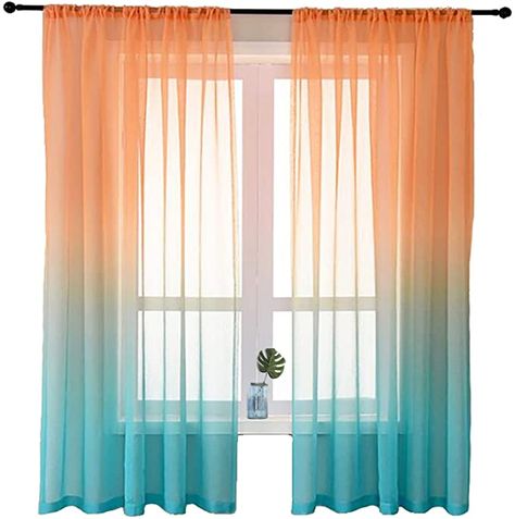 2 Panels Mermaid Ombre Sheer Curtains Turquoise Purple Light Filtering Rod Semi Curtain for Teen Girl Living Room Bedroom (Orange & Turquoise, W52 xL63) : Amazon.ca: Home Modern Sheer Curtains, Ombre Curtains, Bedroom Orange, Linen Drapes, Voile Curtains, Orange Turquoise, Rod Pocket Curtain Panels, Rod Pocket Curtains, Living Room Set