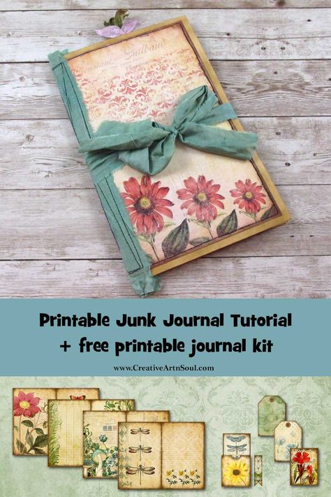 Easy Junk Journal Tutorial + Free Printable Journal Kit | Creative ArtnSoul Journaling How To Bind Junk Journals, How To Make Junk Journals, How To Make A Junk Journal, How To Make A Journal, How To Make A Book, Junk Journal Tutorial, Handmade Journals Diy, Book Binding Diy, Journal Making