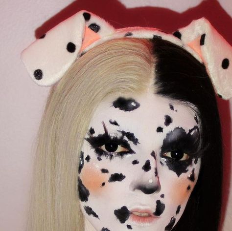 Lilly I know I look like jules Teel on Instagram: "🤍🐾🖤 Dalmatian 🖤🐾🤍 • Hey girlies! Todays look is a Dalmatian and there might be another look coming that goes with this one can you guess who it is? 👀 • Products @kryolanofficial Supracolor in the shade Clown White @kimchichicbeauty The Most Concealer in the shade Solid White High Key Gloss in the shade Raindrop Use code LILLYTEEL for $$$ off! @kaleidosmakeup Black Jasmine Eyeshadow Palette @beautybaycom Gel Liner in the shade Void @benef Dalmatian Eye Makeup, Jasmine Eyeshadow, Female Dalmatian, Dalmatian Portrait, Dalmatian Reference, Dalmation Dog Aesthetic, High Key, Gel Liner, Guess Who