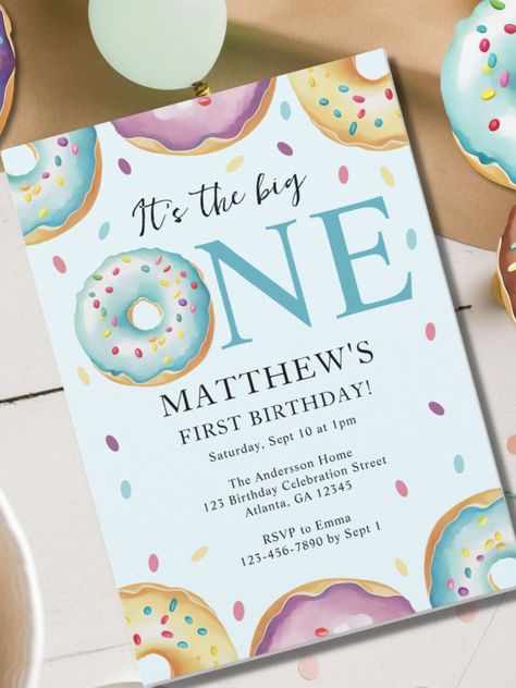 The Big One 1st Birthday Donut Theme Party Invitation
Get your little one's 'Big one' 1st birthday party celebrations started in style with this donut inspired party invitation! #birthday #happybirthday #birthdaycards #birthdayparty #firstbirthday #turningone #donut 1st Birthday Donut Theme, Donut Birthday Party Invitations, Donuts Birthday, Donut Theme Party, Birthday Donuts, Donut Birthday Parties, Twins 1st Birthdays, Twin First Birthday, 1st Birthday Party Invitations