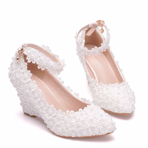 Bridal Wedges, Flower Wedding Shoes, Lace Wedding Shoes, Lace Bridal Shoes, Wedding Shoes Sandals, Wedding High Heels, Wedge Wedding Shoes, Lace Wedges, Bridal Pumps