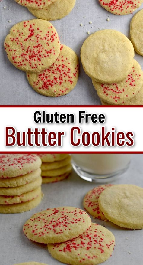 This easy recipe for Gluten Free Butter Cookies makes tender and buttery cookies. Need a gluten free cookie recipe for your holiday party or Christmas cookie exchange? You need to bake these butter cookies. Gluten Free 3 Ingredient Cookies, Gluten Free Nut Free Christmas Cookies, Gf Butter Cookies, Gluten Free Butter Cookies Easy Recipes, Gluten Free Easy Cookies, Gluten Free Vanilla Cookies, Quick Gluten Free Cookies, Gluten Free Danish Butter Cookies, Easy Gluten Free Cookie Recipes