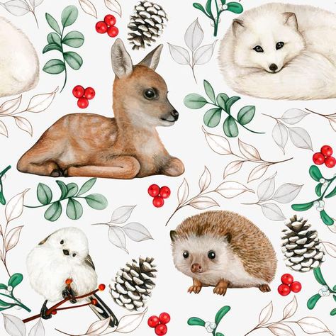 Winter Animal Wallpaper, Animal Wallpaper Iphone, Holiday Phone Wallpaper, Draw Flowers Watercolor, Watercolor Woodland Animals, Watercolor Woodland, Woodland Wallpaper, Woodland Watercolor, Watercolor Flower Background