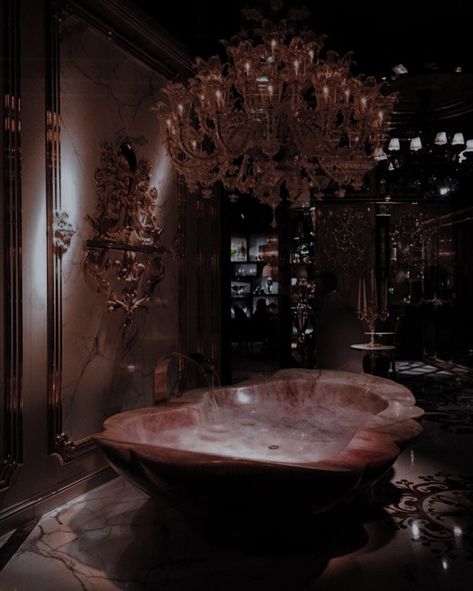 Big Bath Aesthetic, Dark Castle Bathroom, Vampire Bathroom Aesthetic, Fancy Bathtubs, Dark Bathtub, Giant Bathtub, Medieval Bathroom, Knightcore Aesthetic, Dream Tub