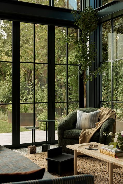 Dream Sunroom, Catherine Core, Room Reference, Black Window Frames, Cotswolds Cottage, Indoor Window, Modern Extension, Steel Windows, Aesthetic Home Decor