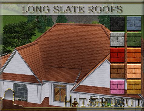 hatshepsut's Long Slate Roofs Sims 4 Roof, Sims 4 Exterior, Wood Roof, Roof Colors, Slate Roof, Roof Tiles, Sims 4 Houses, Decorative Trim, Maxis Match