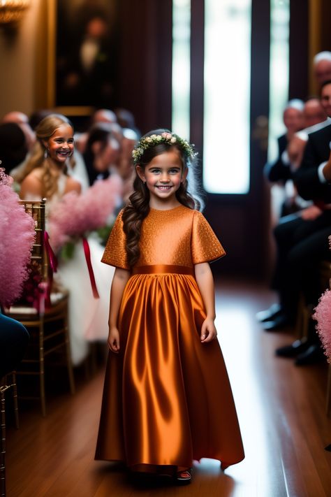 Burnt Orange Flower Girl Dresses, Fall Flower Girl, Kids Wedding Outfits, Bridesmaid Stuff, African Wedding Attire, Wedding Flower Girl Dresses, Wedding 2025, Wedding Theme Colors, Frocks For Girls