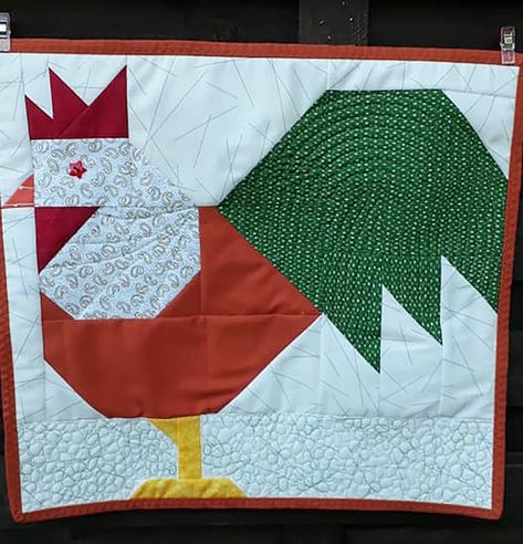 New Easters quilt patterns by Nadra Ridgeway of ellis & higgs. The Rooster quilt block is one of ten spring quilt designs that are perfect to include into your seasonal quilt projects! The finished sizes are 12" and 6" square and the patterns are fun and easy to make! Each pattern contains diagramed step-by-step instructions for the single blocks & requirements for a lap size quilt and mini quilt. Farm animal quilt, Easter crafts, Easter DIY project, pillow, mini quilt, sewing for baby. Easter Quilt Patterns, Easter Quilt, Farm Quilt Patterns, Farm Animal Quilt, Bird Quilt Blocks, Table Runner Tutorial, Chicken Quilt, Mini Quilt Patterns, Farm Quilt