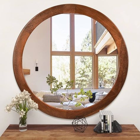 Amazon.com: Round Mirrors 30 Inch,Wood Vanity Wall Rustic Mirror with Wood Frame, Wooden Circle Mirror for Bathroom Bedroom Living Room Or Entryway(Dark Walnut Brown) : Home & Kitchen Mirror Wooden Frame, Living Room Walnut, Mirror Wood Frame, Round Wooden Mirror, Round Wood Mirror, Rustic Mirror, Mirror For Living Room, Functional Bathroom, Rustic Wall Mirrors