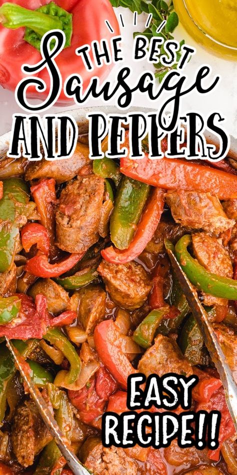 There’s nothing not to love in a dish with perfectly browned Italian sausages, crisp peppers, fresh onions, and tomato. This one-pot recipe is full of bold flavors and looks beautiful when served. Easy Sausage And Peppers, Homemade Chicken Parmesan, Ready Recipes, Sausage And Peppers Recipe, Italian Sausage And Peppers, Sausage Peppers And Onions, Sausage Dishes, One Skillet Meals, Hot Italian Sausage