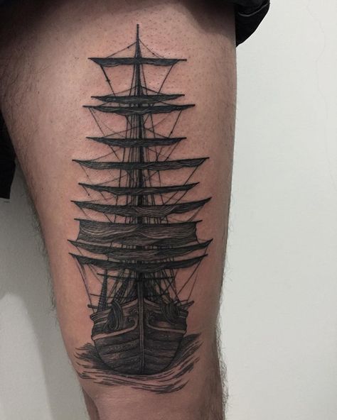 Boat thigh tattoo for men - 100 Boat Tattoo Designs  <3 <3 Mens Side Tattoos, Sailing Tattoo, Traditional Ship Tattoo, Calf Tattoo Men, Thigh Tattoo Men, Boat Tattoo, Literary Tattoos, Nautical Tattoo, Back Tattoos For Guys