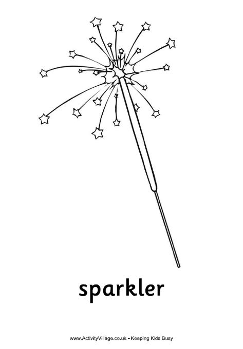 Sparkler colouring page with word underneath Fireworks Line Art, Firework Drawing Simple, Sparklers Illustration, Firework Doodles, Bonfire Night Crafts, Diwali For Kids, How To Draw Fireworks, Fun Chalk Art, Firework Painting